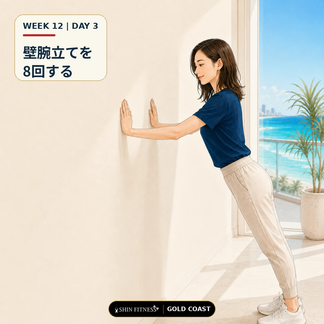 壁腕立てを8回する