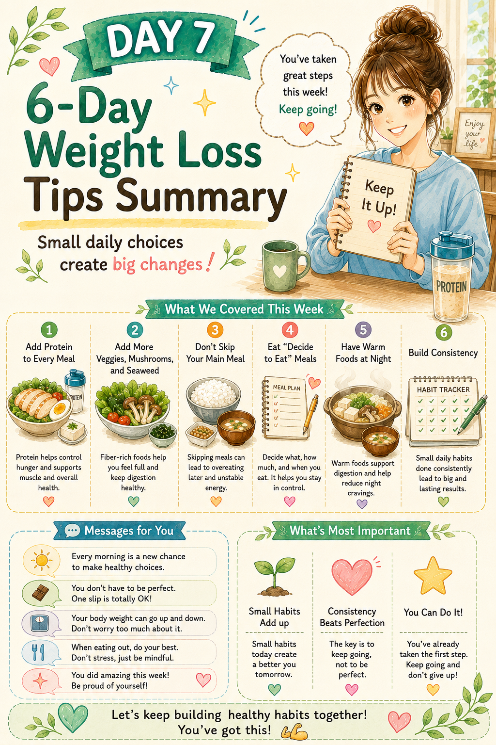 Summary of six balanced eating habits for weight loss