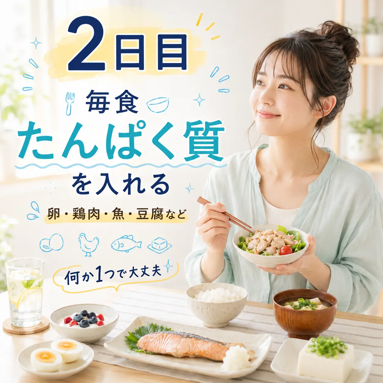 2日目 毎食タンパク質を入れる
