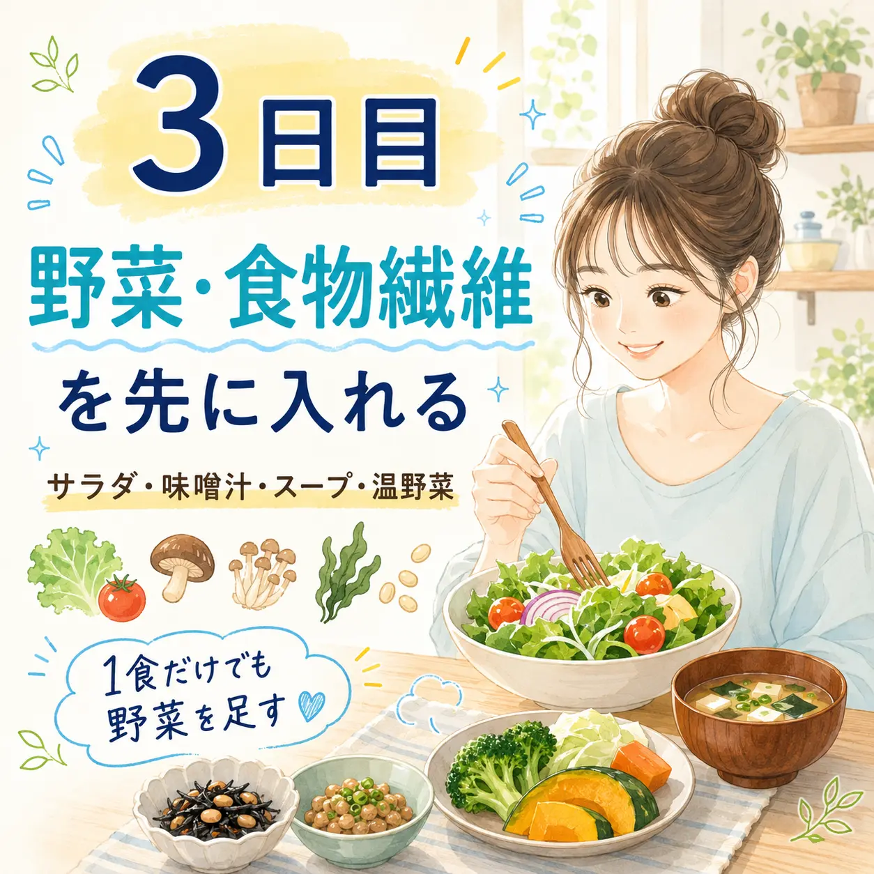 3日目 野菜と食物繊維を先に入れる