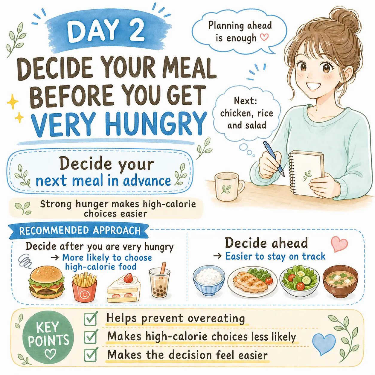 Day 2 decide your meal before you get very hungry