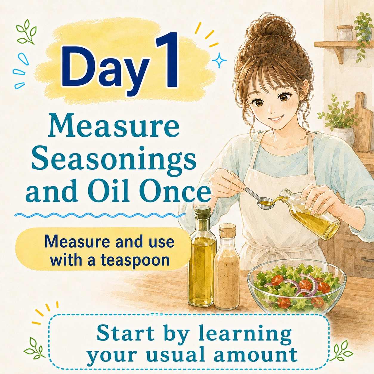 Day 1 measure seasonings and oil once