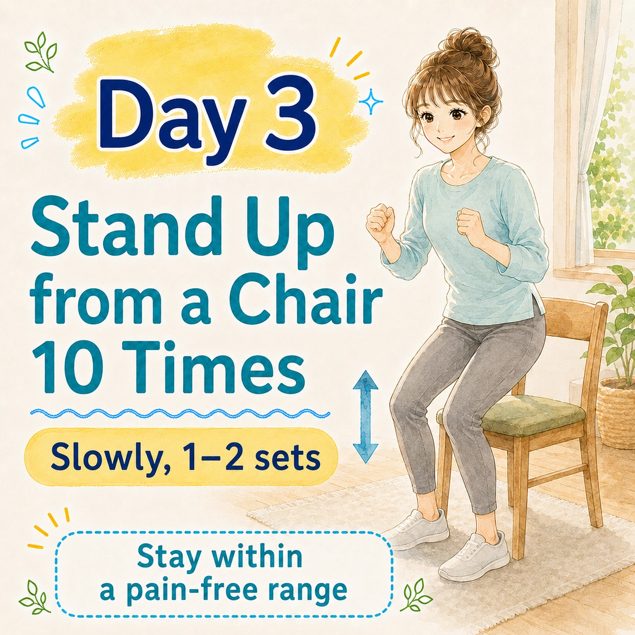 Day 3 stand up from a chair ten times