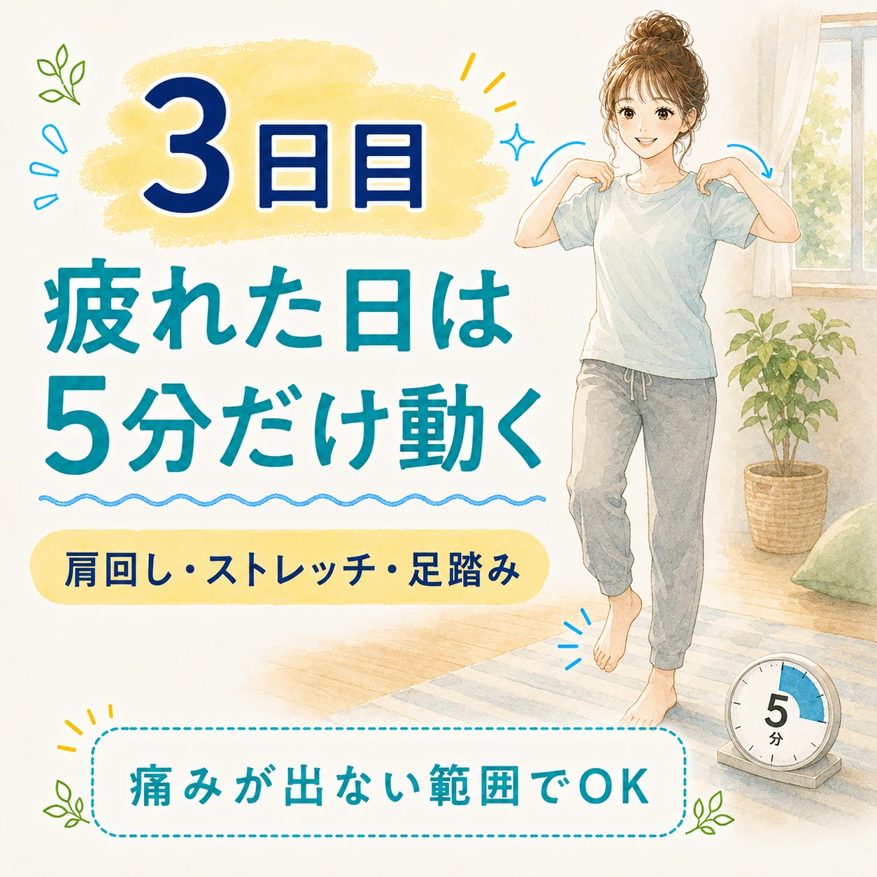 3日目 疲れた日は5分だけ体を動かす