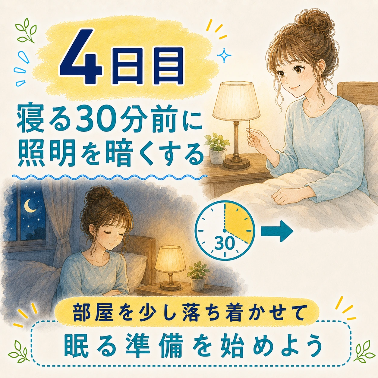 4日目 寝る30分前に照明を暗くする
